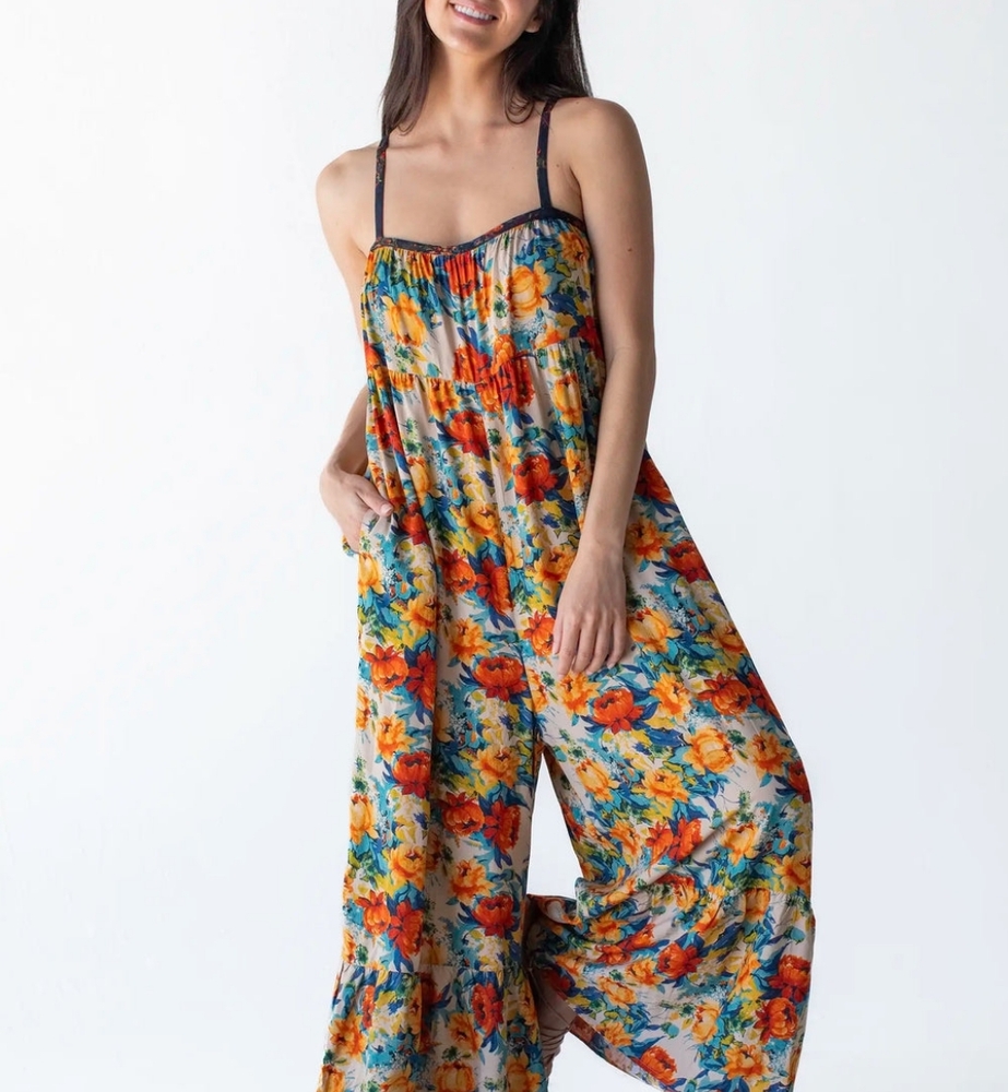 Stephanie Orange Rose Jumpsuit Natural Life